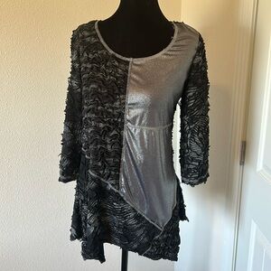 Black and Silver Textured Tunic Top